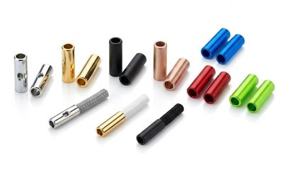 Shoelace aglets in assorted metallic and coloured finishes