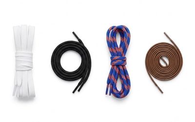 Assorted shoelaces in white, black, patterned and brown styles